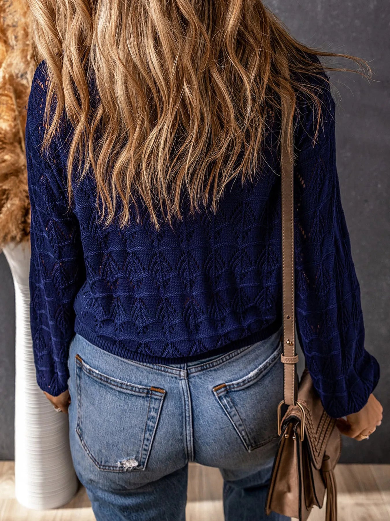 Buttoned Front Openwork Cardigan - kinko