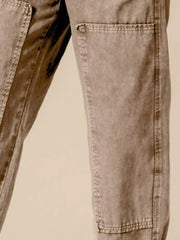 SO ME Mineral Washed Mid Rise Barrel Shape Pants - kinko