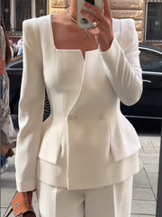 Two-button Square Collar Solid Color Blazer - kinko