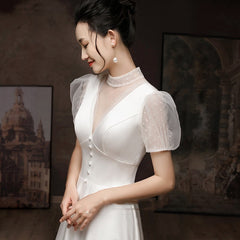 White Engagement Wedding Dress Female French Satin Light Wedding Dress - kinko