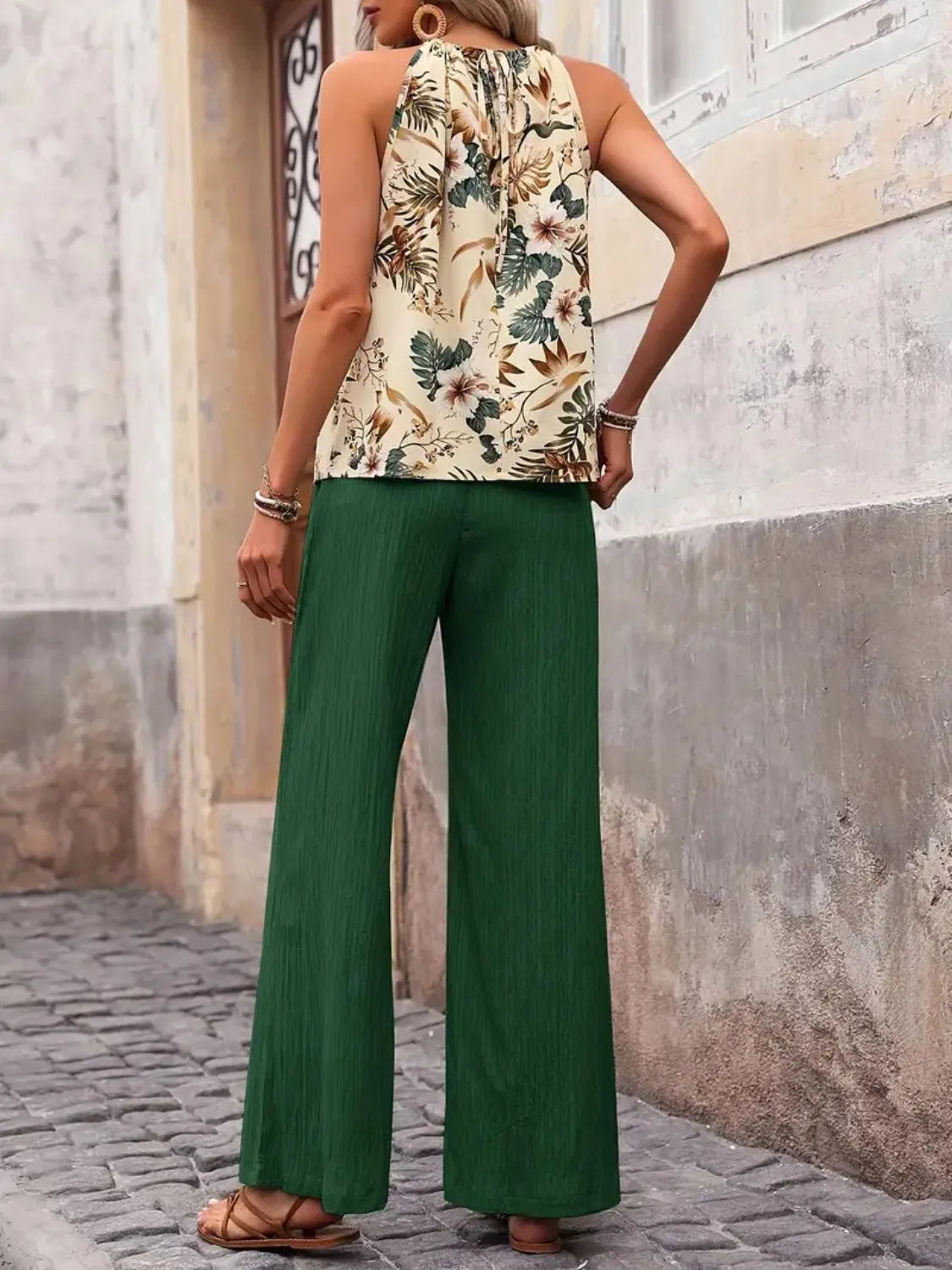 Printed Tank Top and Wide Leg Pants Set - kinko