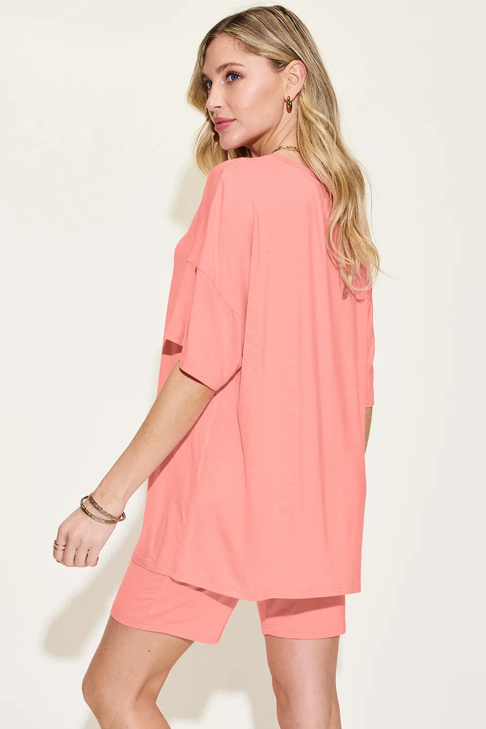 Basic Bae Bamboo Full Size V-Neck Drop Shoulder T-Shirt and Shorts Set - kinko