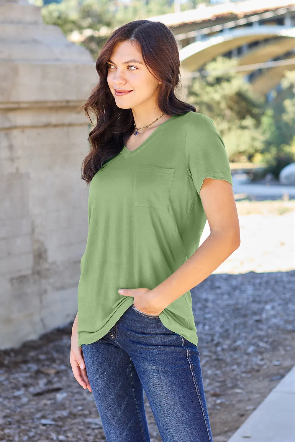 Basic Bae Bamboo Full Size V-Neck Short Sleeve T-Shirt - kinko
