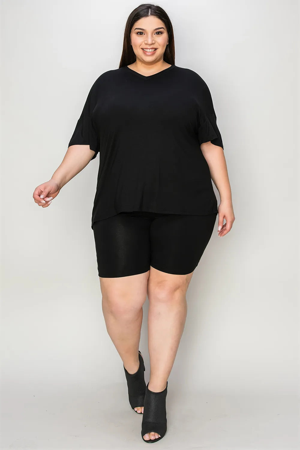 Basic Bae Bamboo Full Size V-Neck Drop Shoulder T-Shirt and Shorts Set - kinko