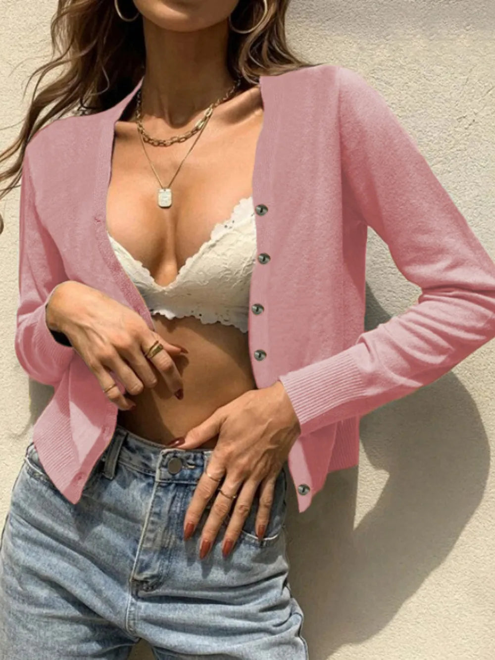 Button Up Long Sleeve Cardigan - kinko
