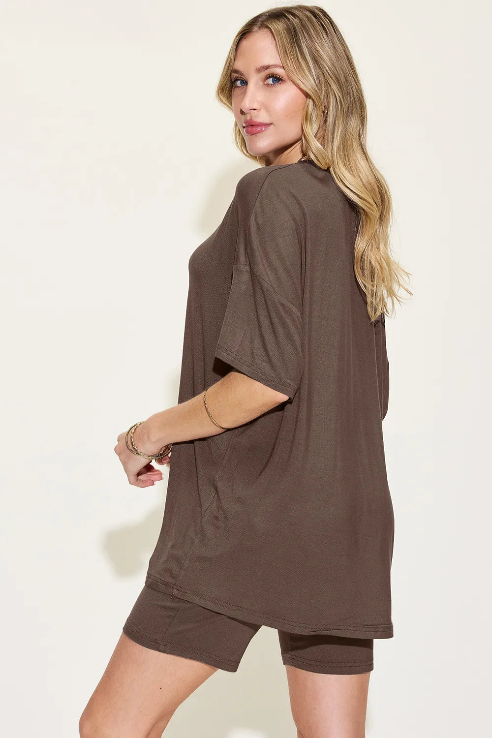 Basic Bae Full Size V-Neck Drop Shoulder T-Shirt and Shorts Set - kinko