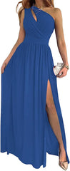 Women's One Shoulder High Split Cutout Sleeveless Elegant Sexy Cocktail Maxi Dress - kinko