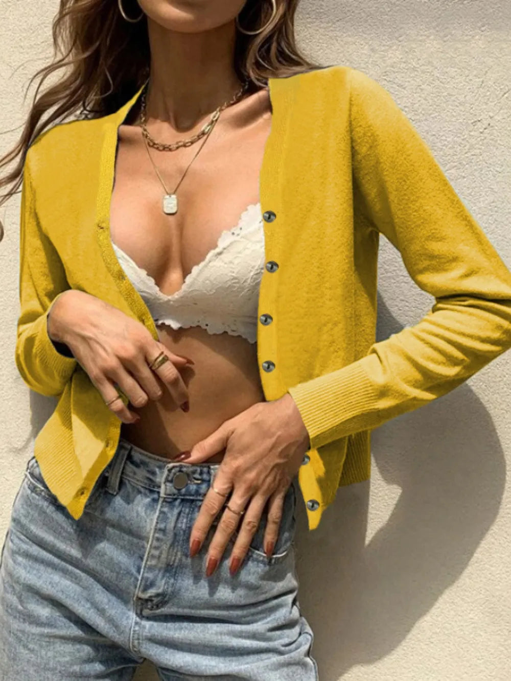 Button Up Long Sleeve Cardigan - kinko