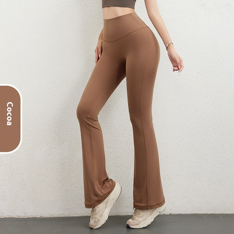 Women's Hip Raise High Waist Pocket Sports Bell-bottom Pants - kinko