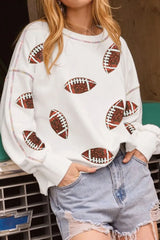 Sequin Football Round Neck Long Sleeve Sweatshirt - kinko