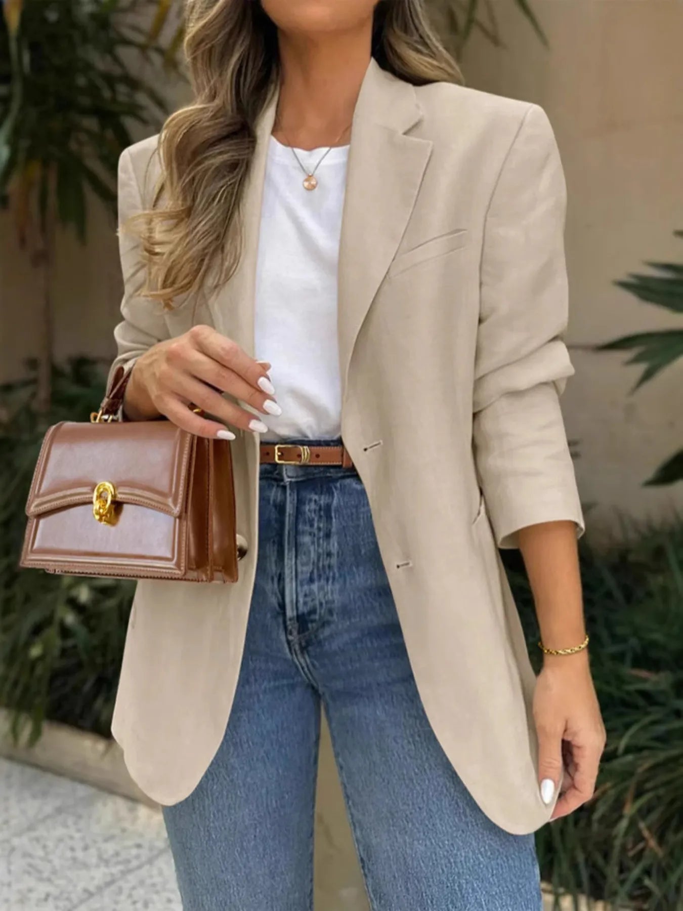 Pocketed Lapel Collar Long Sleeve Blazer - kinko