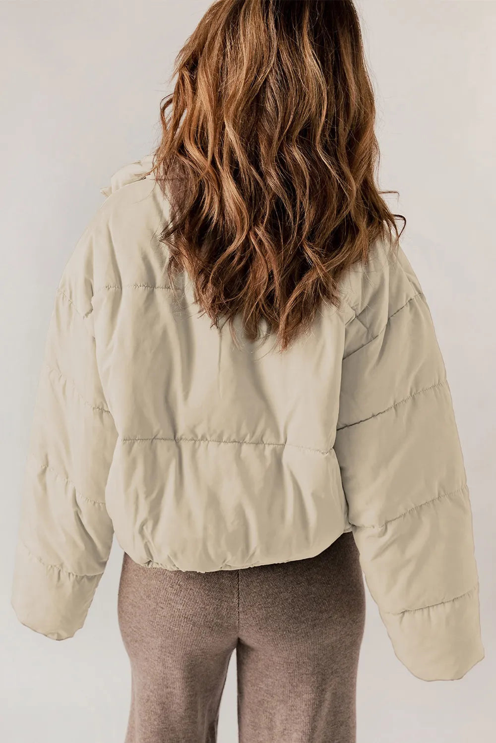 Zip Up Collared Neck Long Sleeve Winter Coat - kinko