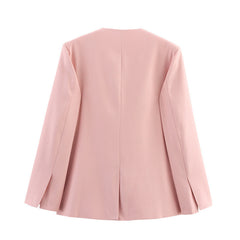 New Casual Exposed Collarless Blazer - kinko