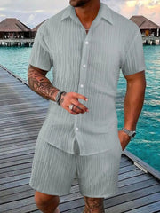 Men's Full Size Button Down Short Sleeve Shirt and Shorts Set Plus Size - kinko