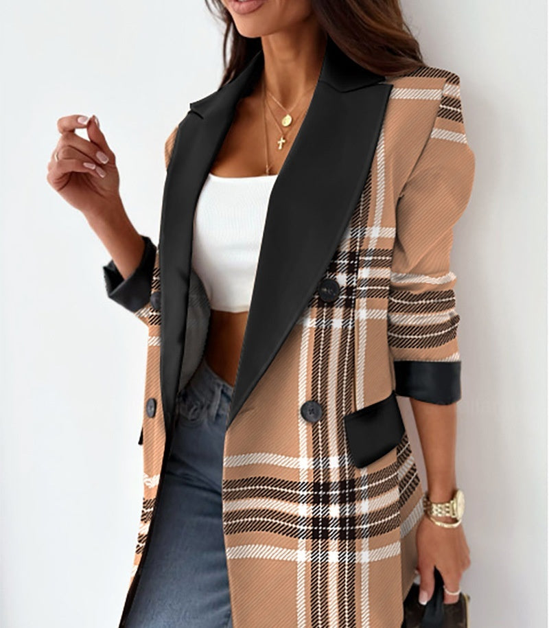 Women's Clothing Plain Casual Loose Beige Blazer - kinko