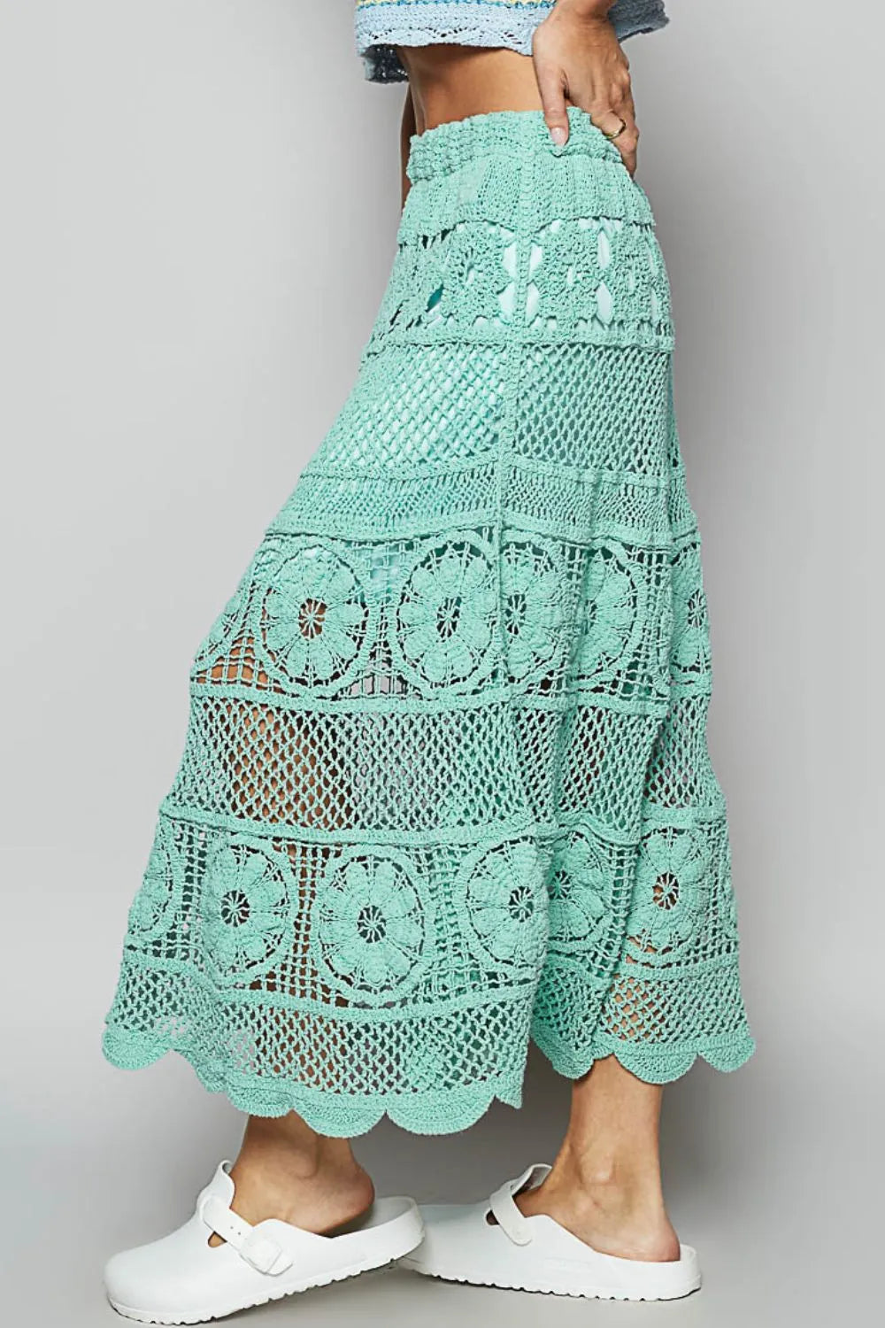 POL Lace Tiered Midi Skirt - kinko