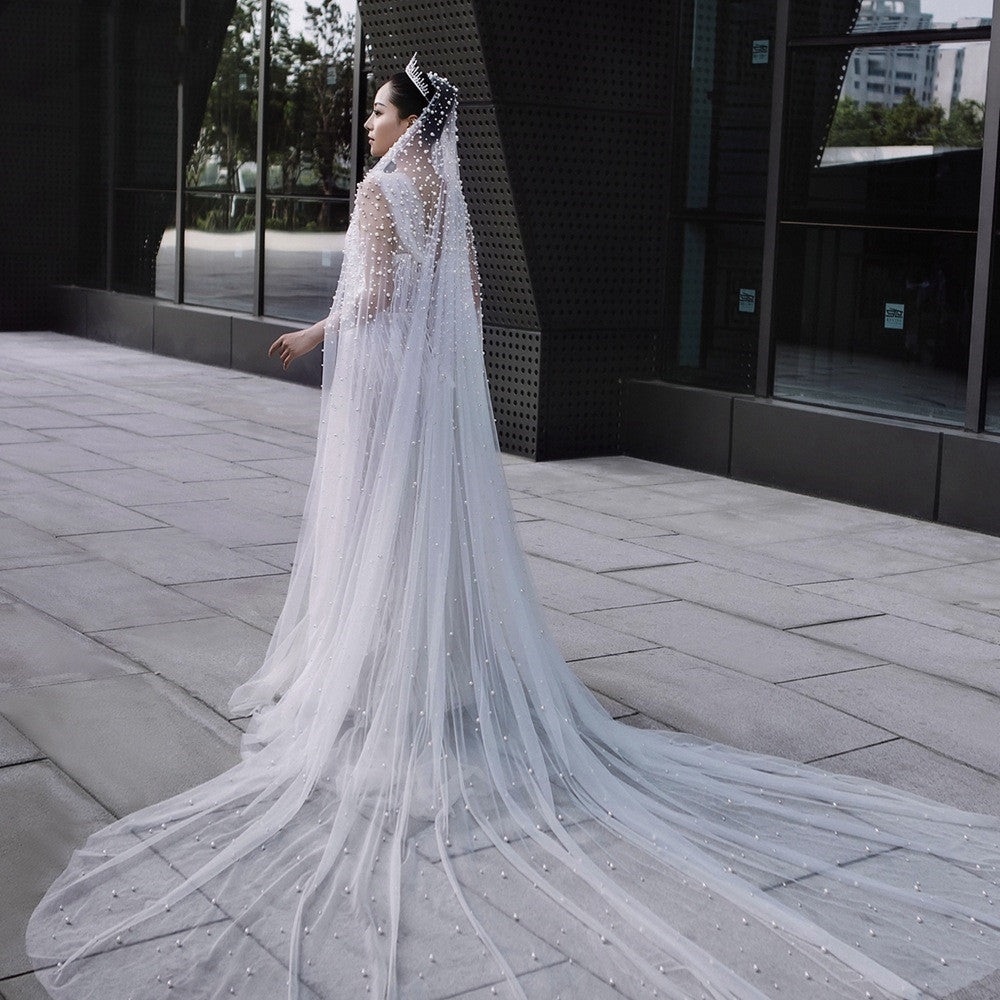Luxury Heavy Industry Bridal Pearl Veil - kinko