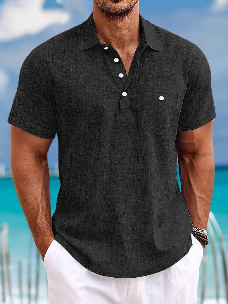 Men's Lapel Single Pocket Fashion Short Sleeve Shirt - kinko