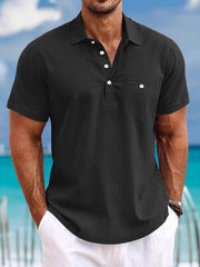 Men's Lapel Single Pocket Fashion Short Sleeve Shirt - kinko