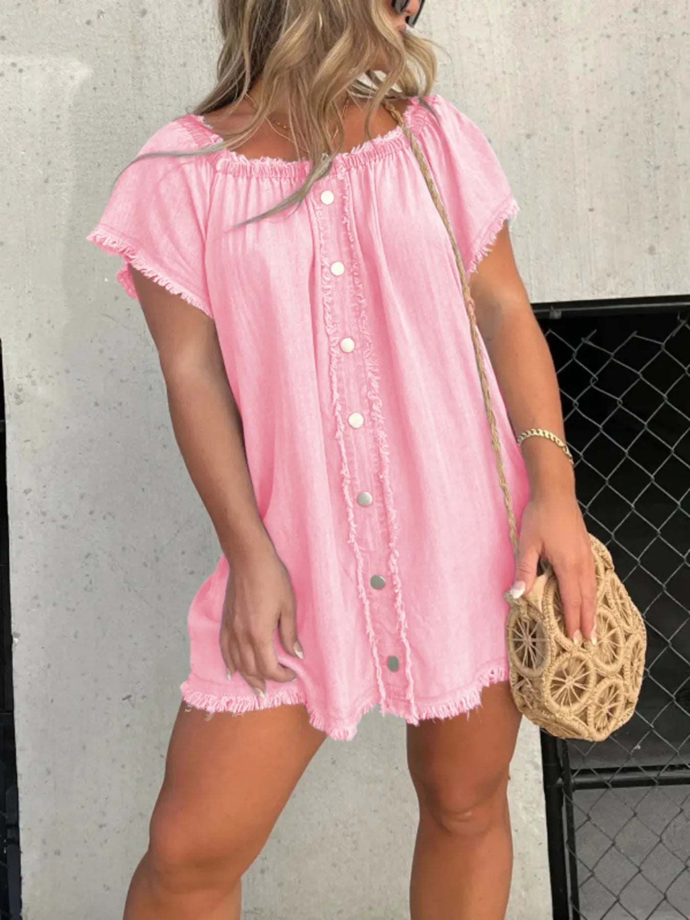 Full Size Raw Hem Mini Denim Dress Plus Size - kinko