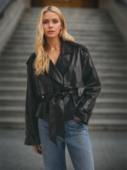Leather Belted Trench Jacket - kinko