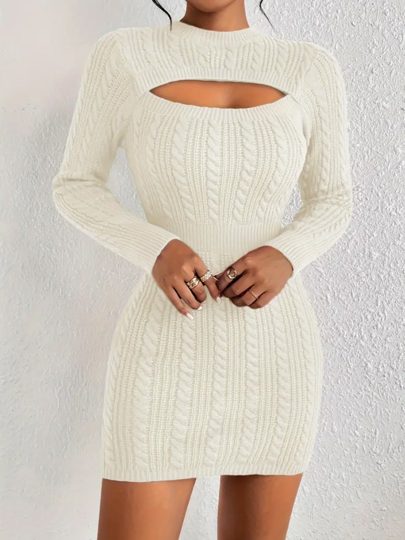 Hollow-out Cinched Women's Clothing Package Hip Sweater Dress - kinko