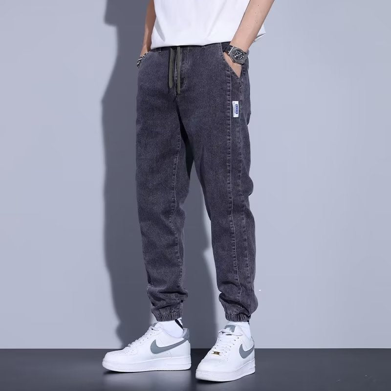 Youth Casual Harem Drawstring Elastic Elastic Beam Foot Type Men's Jeans - kinko