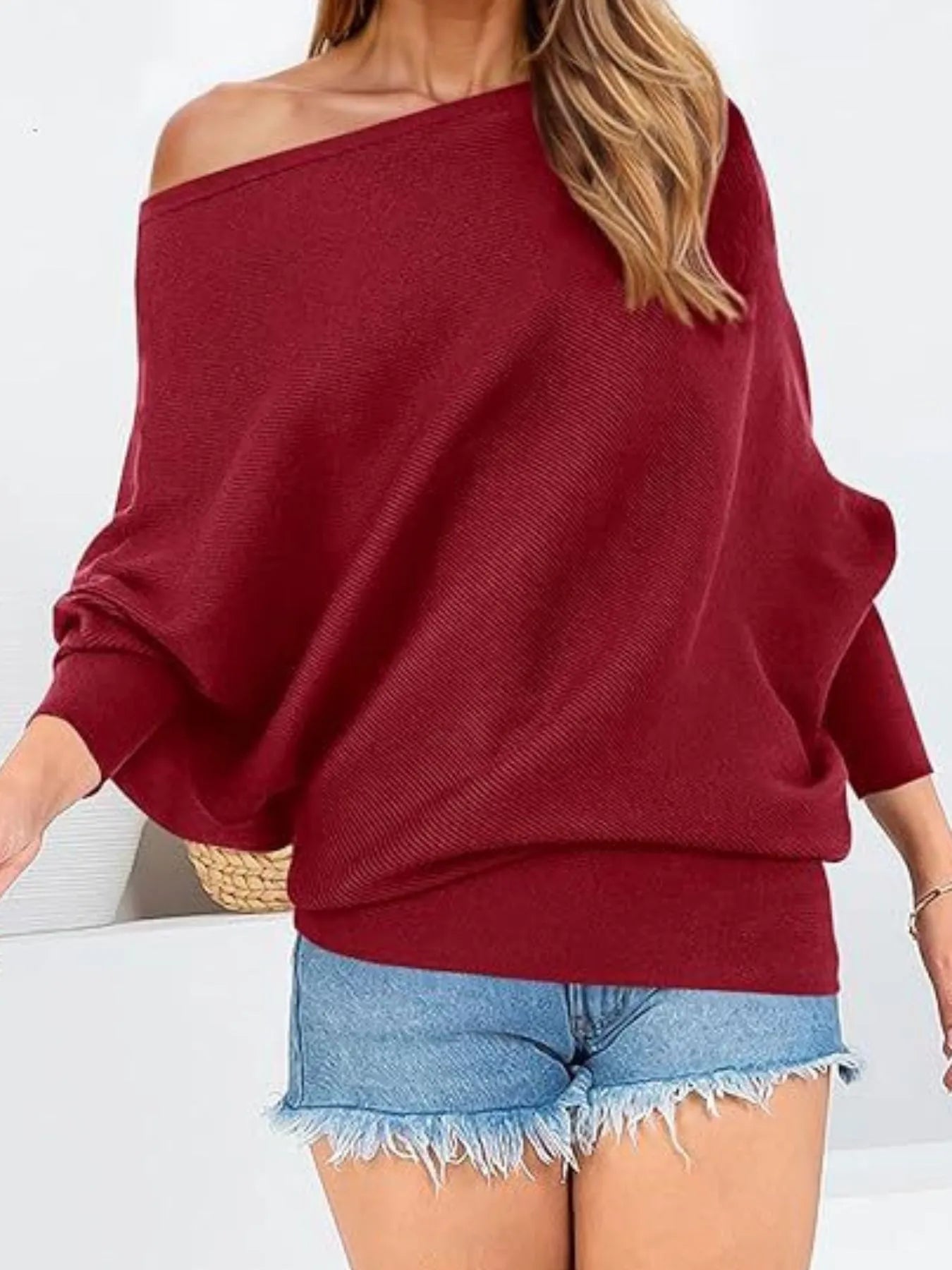 Full Size Single Shoulder Ribbed Knit Top Plus Size - kinko