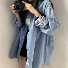 Women's Sun-proof Loose Mid-length Retro Lapels Shirt - kinko