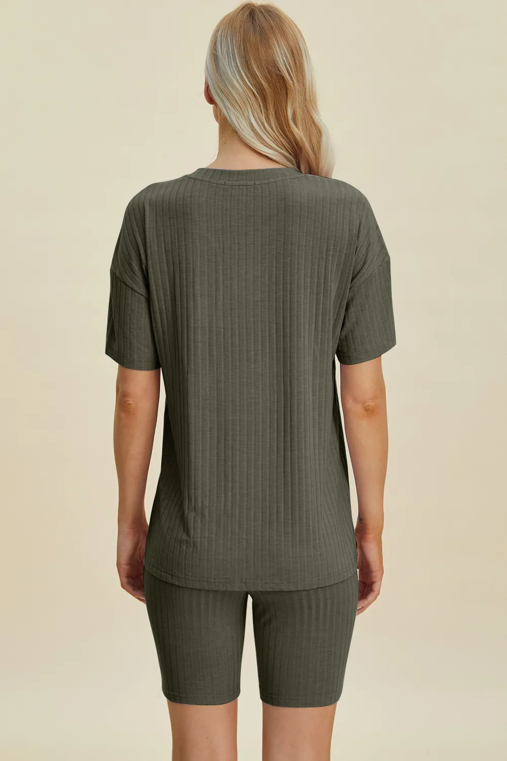 Basic Bae Full Size Ribbed V-Neck Short Sleeve Top and Shorts Set - kinko