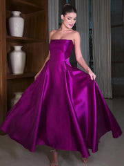 Satin Tube Top Full Skirt Dress - kinko