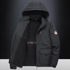 Fall Winter Men Middle-aged Loose Plus Size Outdoor Sports Windproof Hooded Cotton Jacket