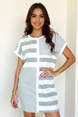 Oh Full Size Striped Round Neck Short Sleeve Mini Tee Dress - kinko