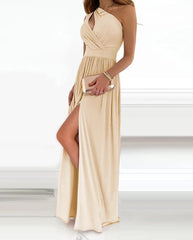 Women's One Shoulder High Split Cutout Sleeveless Elegant Sexy Cocktail Maxi Dress - kinko