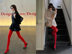 Women's Simple Solid Color Essence Red Silk Stockings - kinko