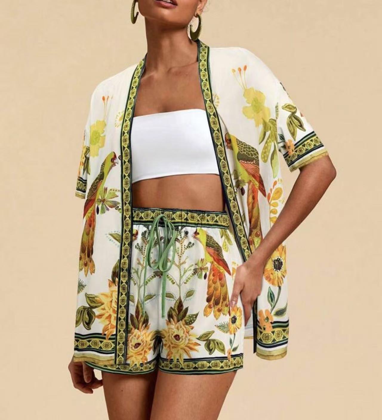 Female Fashion Casual Printing Cardigan Suit - kinko