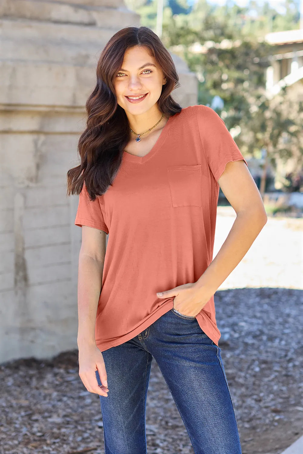Basic Bae Bamboo Full Size V-Neck Short Sleeve T-Shirt - kinko
