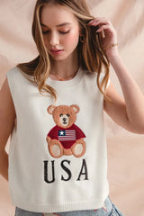 SO ME Teddy Bear Wearing An American Flag With Usa Embroidered Sweater Vest - kinko
