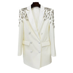 Handmade Gorgeous Heavy Industry Beads Diamond Slim-fit Long Blazer - kinko