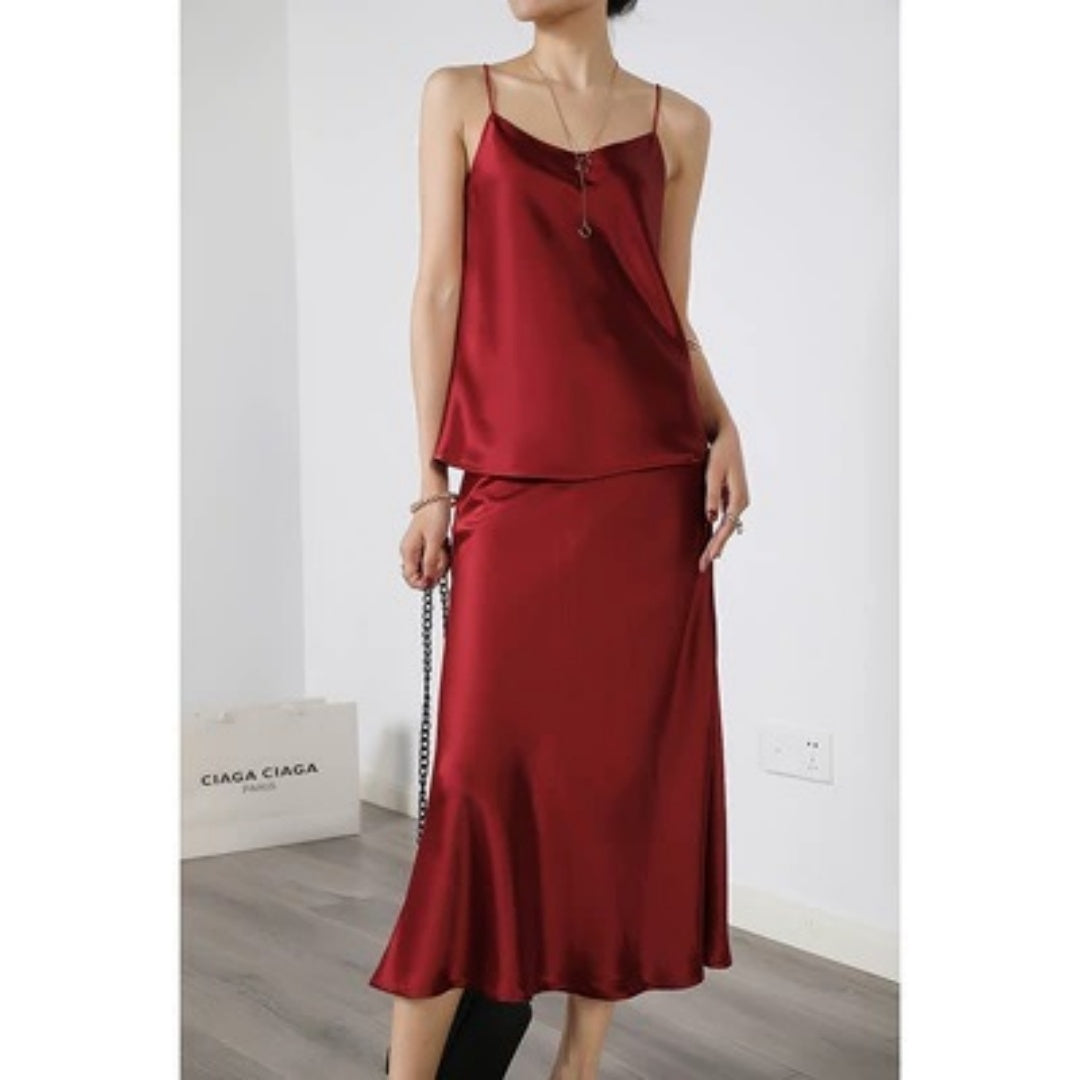 Acetate Silky Satin Women's A- Line Skirt Slimming - kinko
