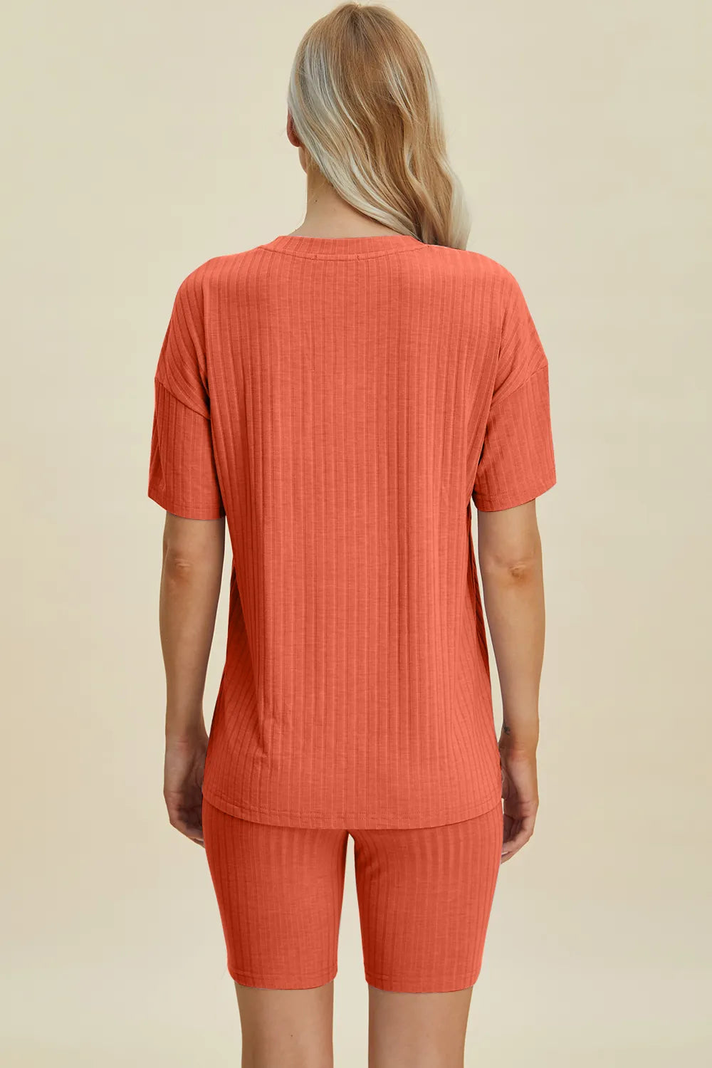Basic Bae Full Size Ribbed V-Neck Short Sleeve Top and Shorts Set - kinko