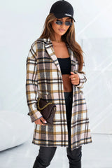 Plaid Longline Jacket with Pockets - kinko