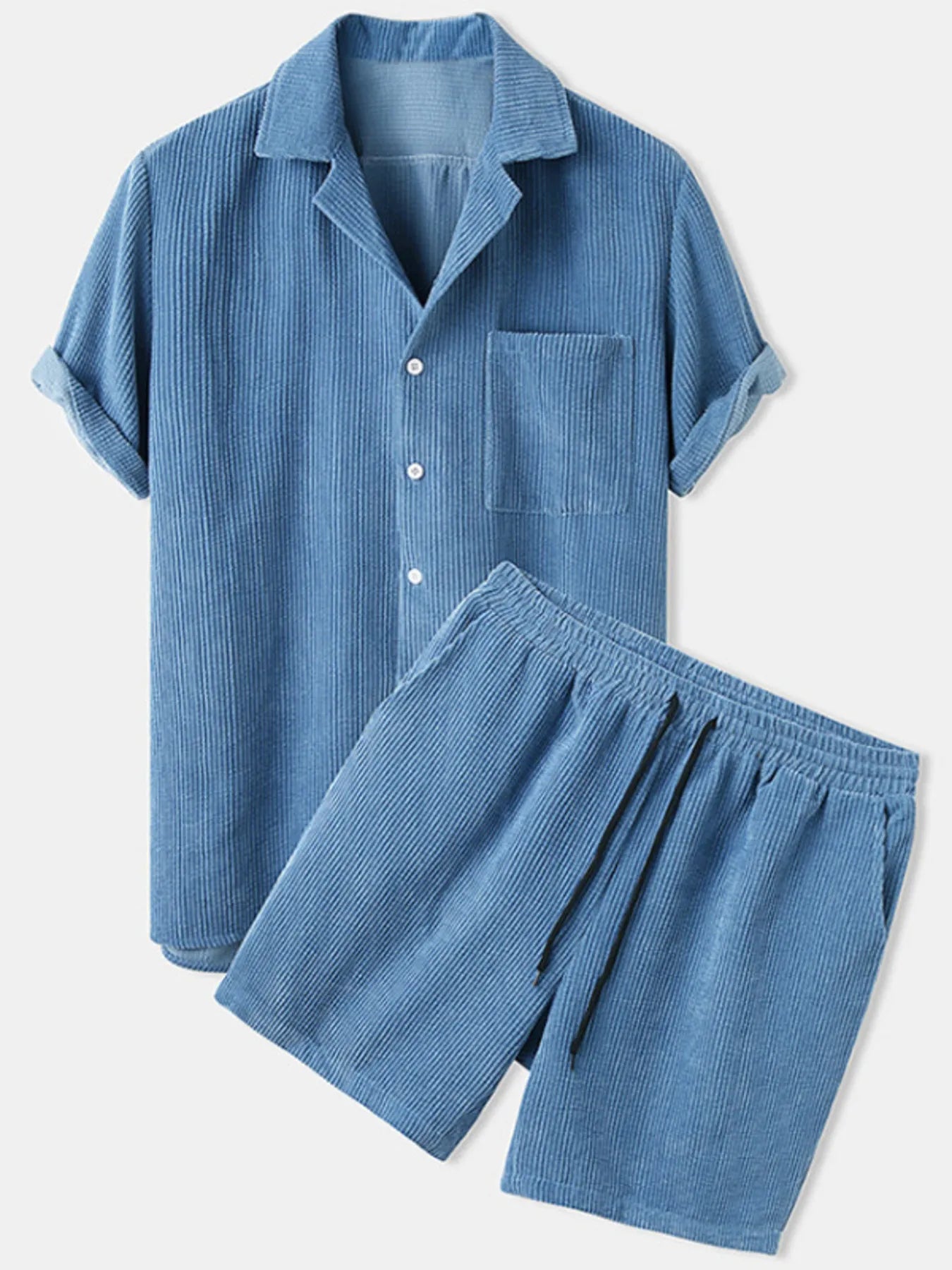 Men's Full Size Classic Textured Top and Shorts Set Plus Size - kinko