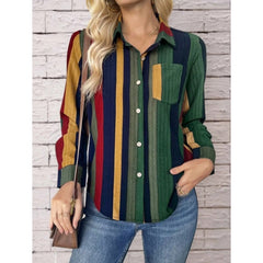 Womens Contrast Color Button Down Collared Shirt Casual Long Sleeve Business Office Work Blouses Tops - kinko