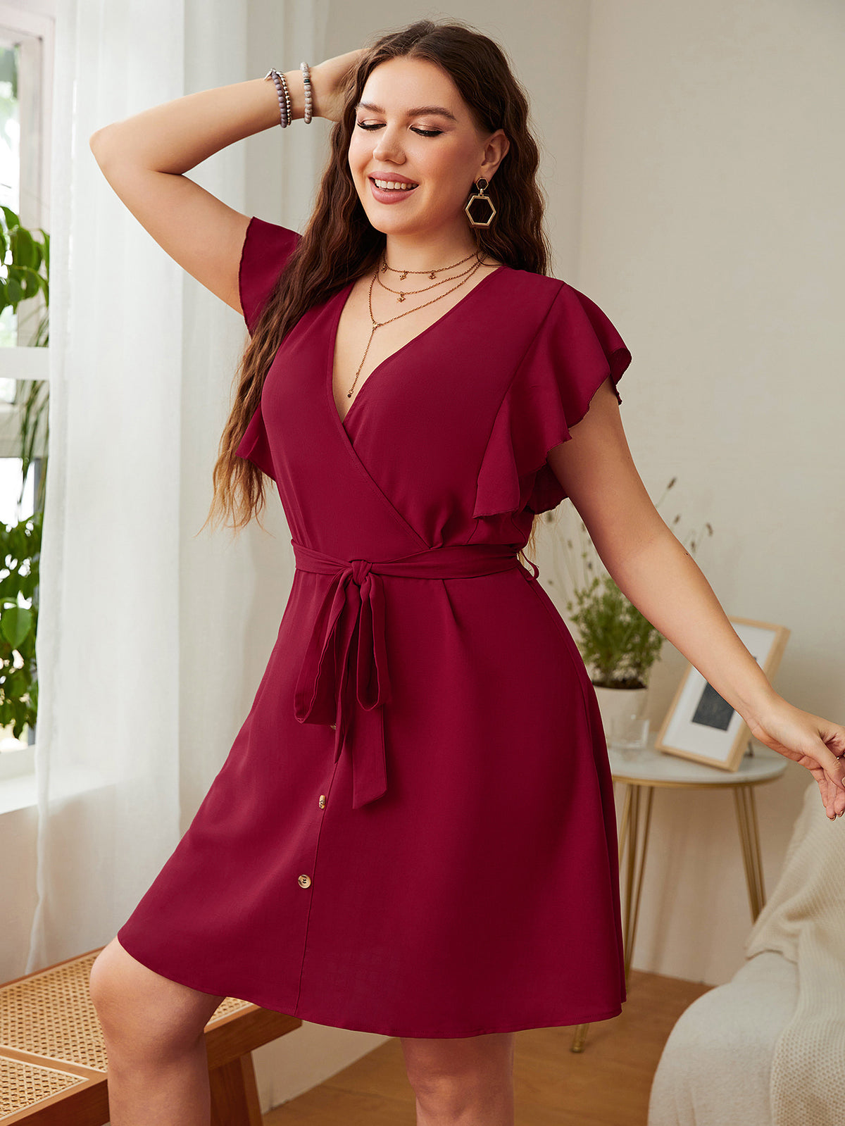 Summer Plus Size Ladies Deep V Party Dresses - kinko