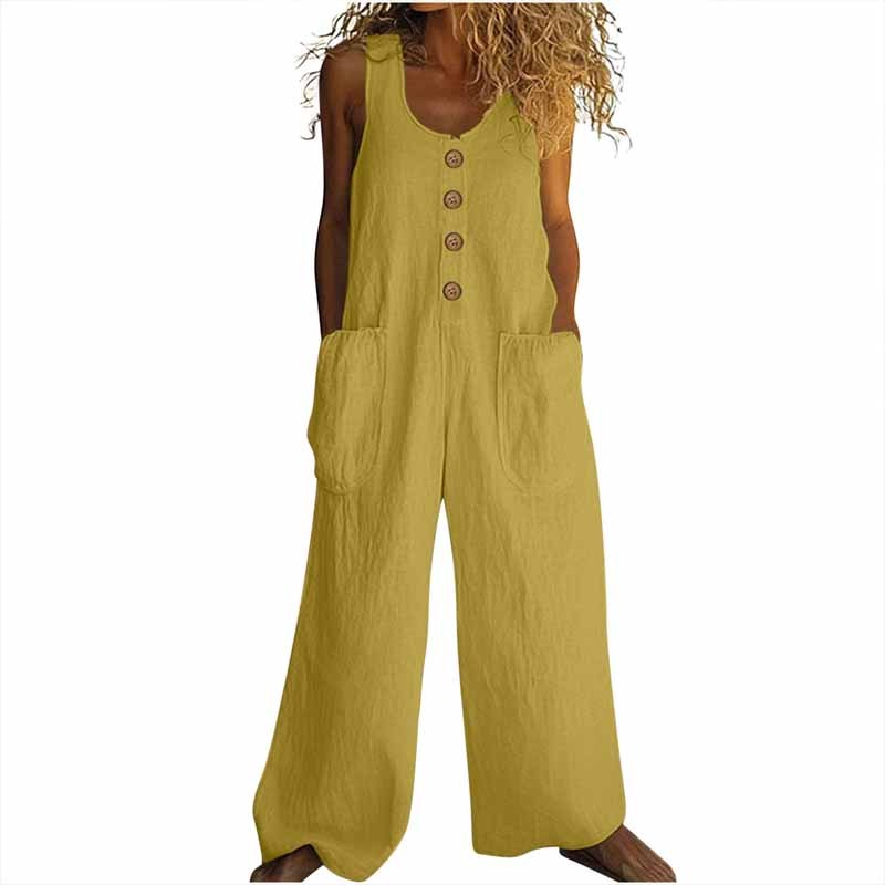 Women's Elegant Wide-Leg Jumpsuit - Button Front Formal & Casual Romper, Lightweight Wear - kinko