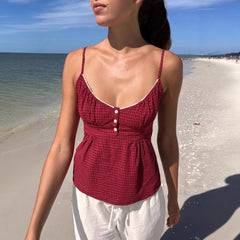 Vintage Rose Floral Multi-color Three-button Sling Top - kinko