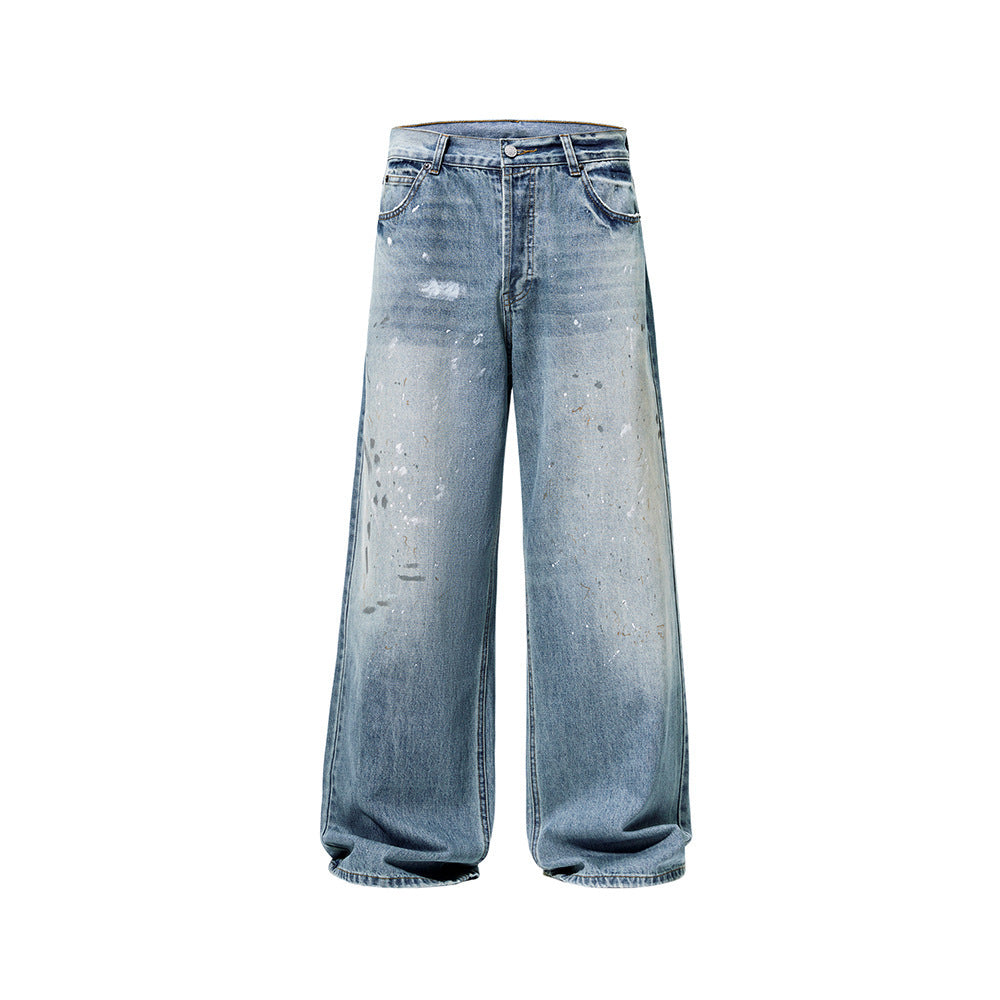 American-style Splash-ink Washed Loose Jeans - kinko