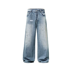 American-style Splash-ink Washed Loose Jeans - kinko