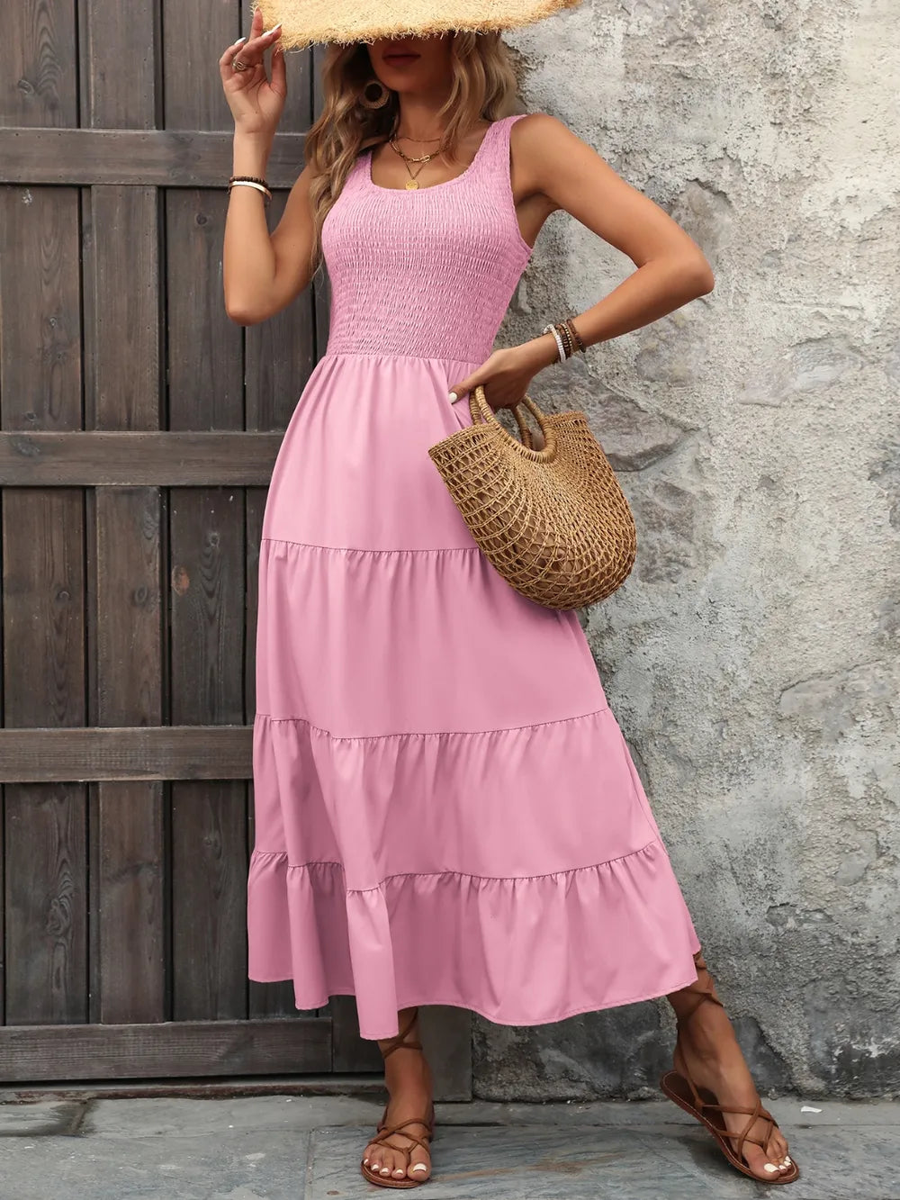 Ivy Lane Smocked Scoop Neck Sleeveless Tank Dress - kinko